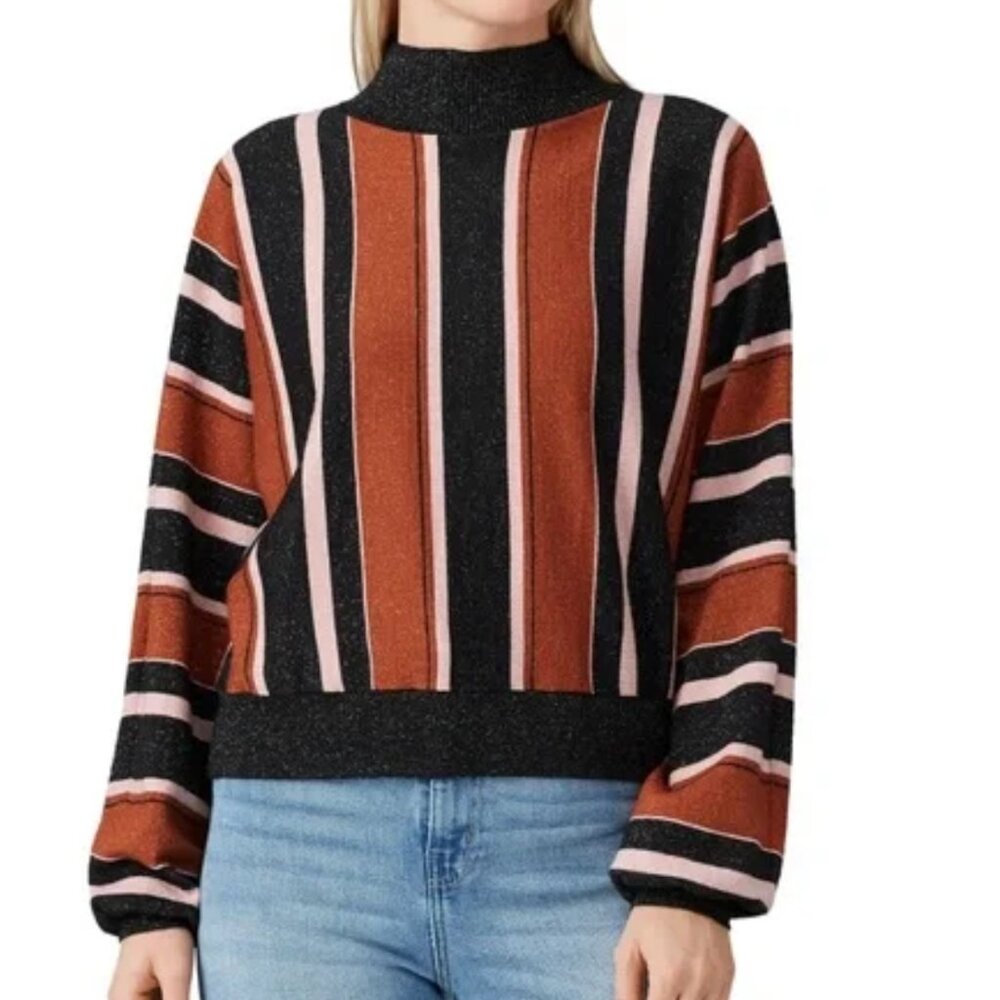 Minkpink A Touch of Magic Black Pink & Orange Metallic Stripe Sweater XS
